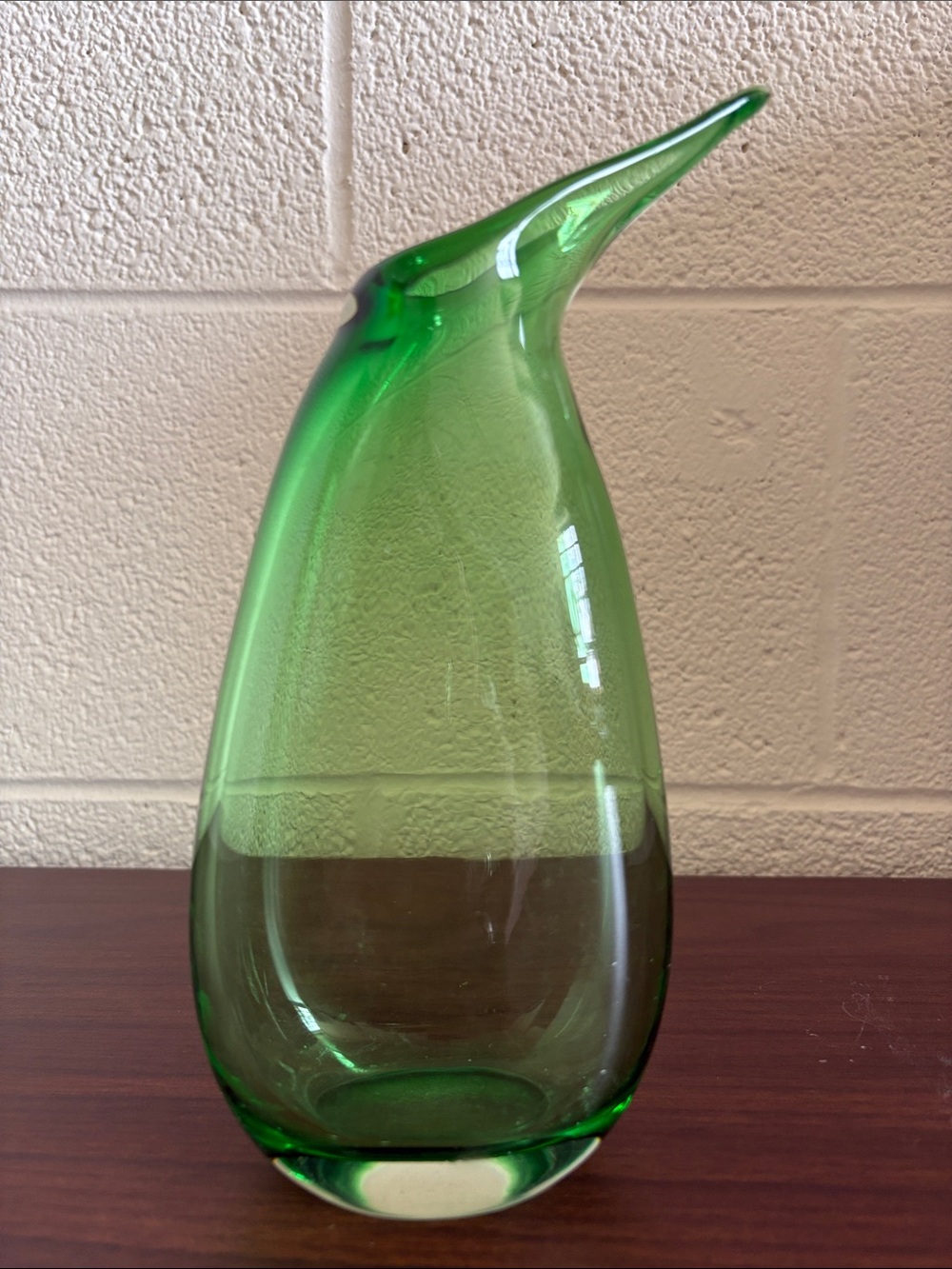 Green Handblown Glass Decorative Vase - Sleek Modern Accent